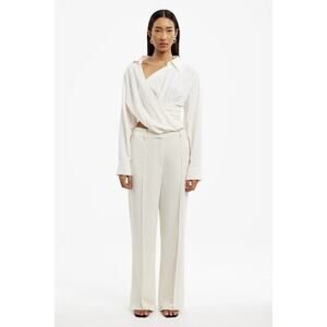 Significant Other Solenne Collared Long Sleeve Wrap Top White Women's Size 8